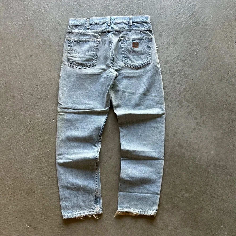 Vintage 90s Carhartt Jeans Size 34x30 Blue Light Wash Denim Faded Distressed